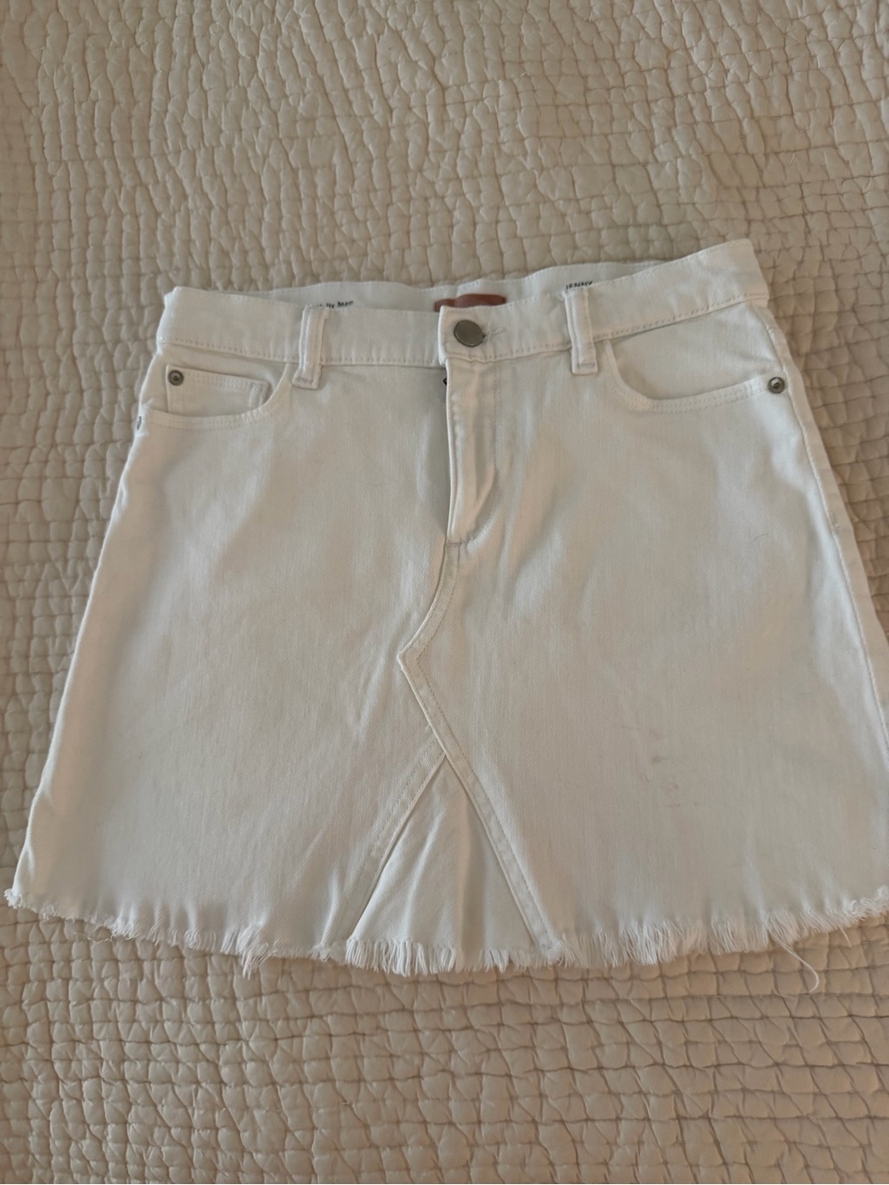 DL1961 White Denim Mini Skirt with Front V Detail Jenny Skirt
